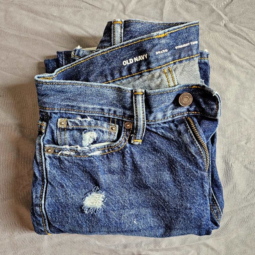 Old Navy Original Straight Taper Ripped Jeans, Blue, Size: 26×30